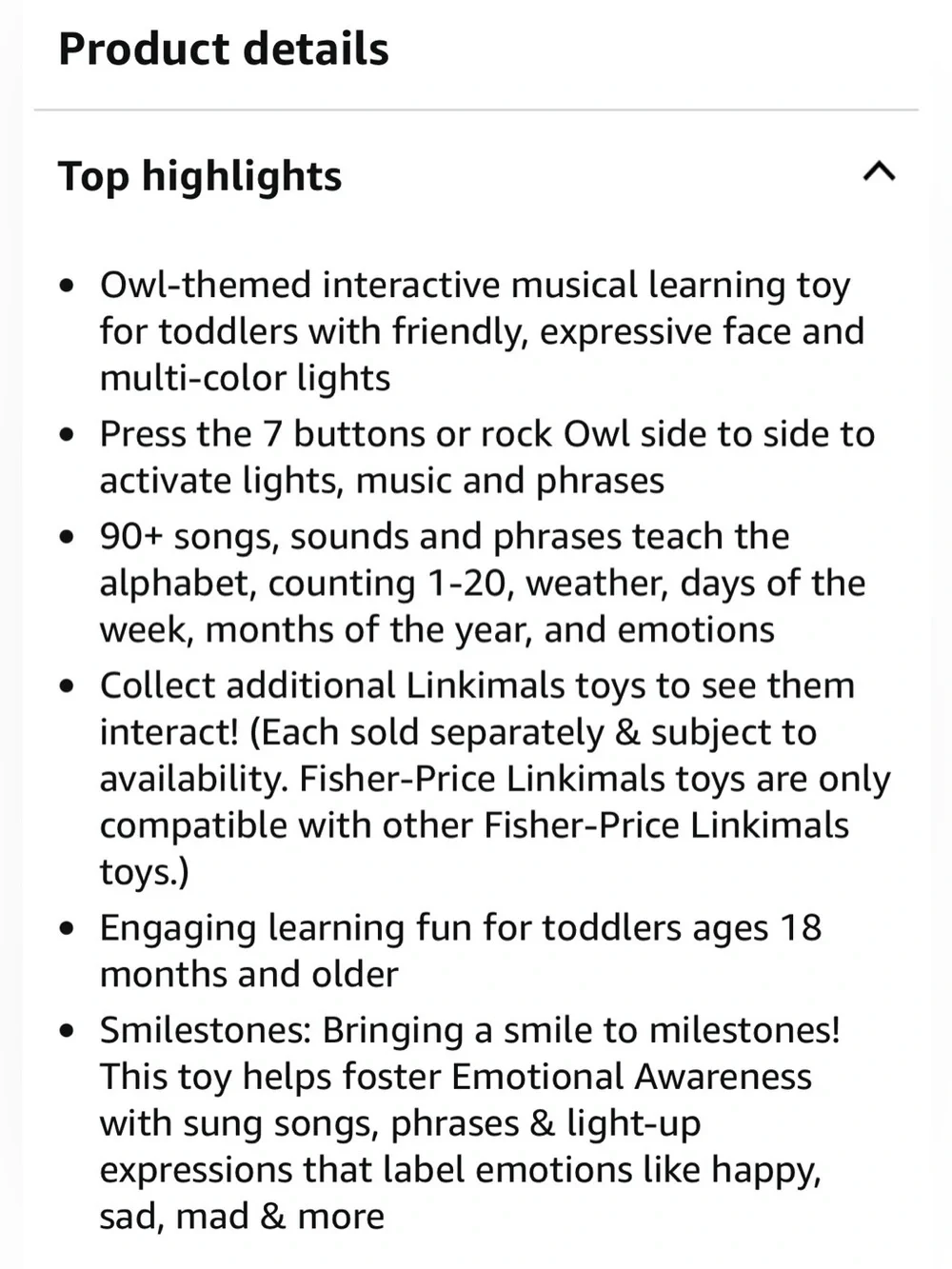 Fisher-Price Toddler Learning Toy Linkimals Light-Up & Learn Owl for Ages 18+ Mo
